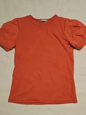 Zara Ribbed Crewneck Top - Coral